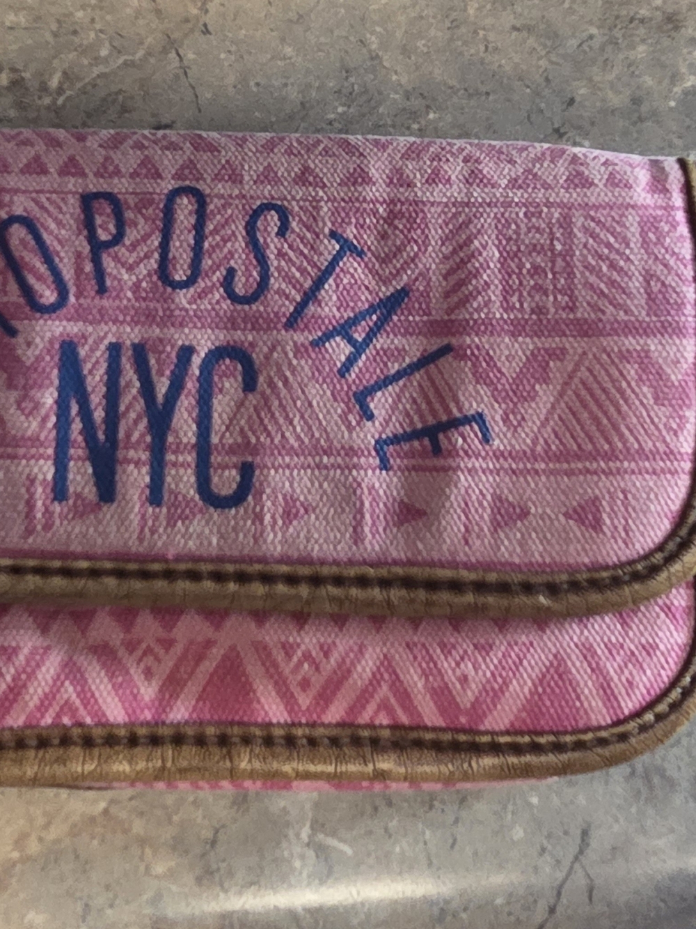 Aeropostale Pink Patterned NYC Wristlet with Blue Logo
